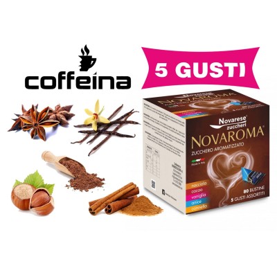 80 Bustine di Zucchero Aromatizzato Novaroma in 5 Gusti