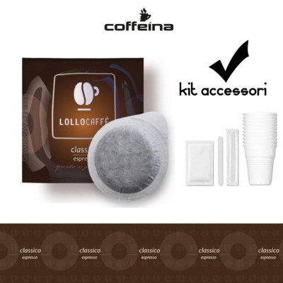 150 Cialde filtro carta 44 mm caffè Lollo espresso classico + kit accessori