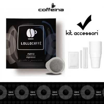150 Cialde filtro carta 44 mm caffè Lollo espresso nero + kit accessori