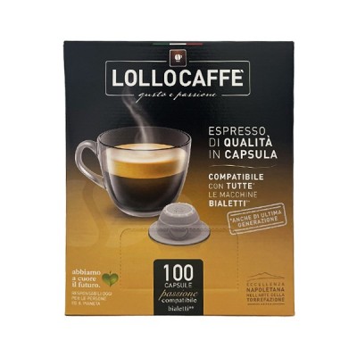 100 Capsule Lollo Caffè PassioneEasy Nero Espresso - Compatibili Bialetti